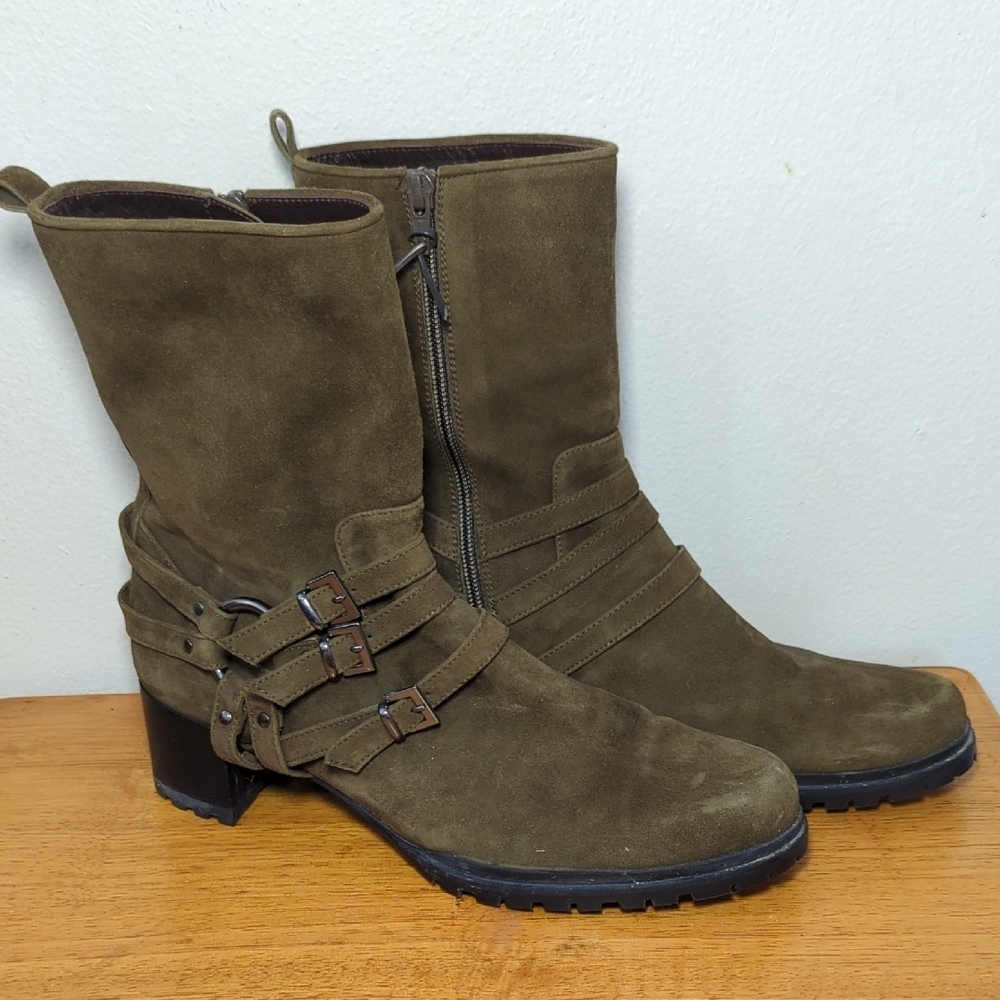 Stuart Weitzman Harley Motorcycle Boots Brown Suede 2" Block Heel Women's Size 9
